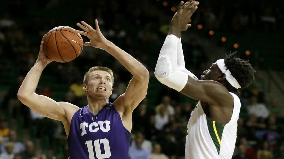 TCU and forward Vladimir Brodziansky, left, have struggled on the road, and it doesn’t get any easier Saturday when they take on No. 1 Kansas at Allen Fieldhouse in Lawrence, Kan.