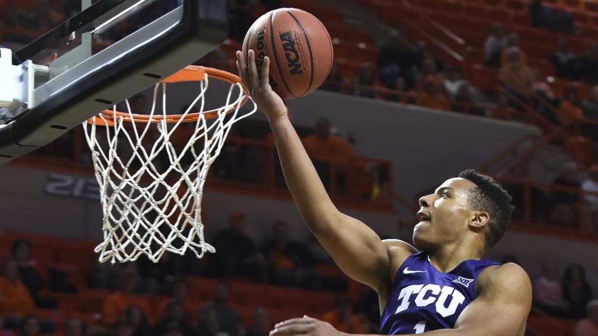 TCU guard Desmond Bane scores on a layup during the Horned Frogs' 79-66 win at Oklahoma State on Jan. 30. Bane scored 12 points.