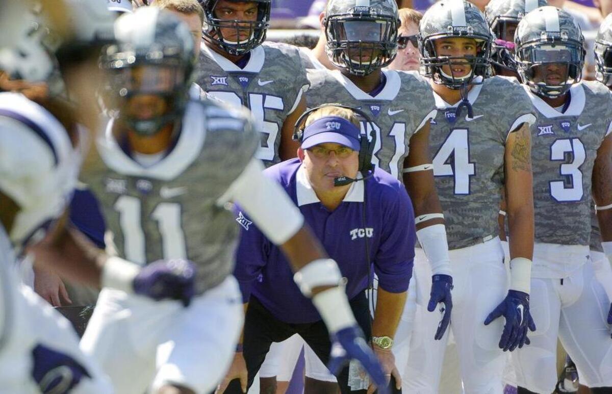 
TCU coach Gary Patterson watches a Horned Frogs defense last week that was missing five starters.
