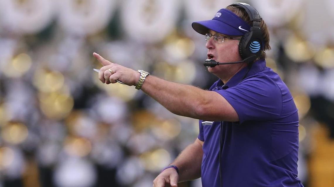 TCU coach Gary Patterson directs his players during a Nov. 5 game at Baylor. Patterson said Thursday at a press conference in Memphis that TCU is not using the Liberty Bowl for anything other than a game to win.