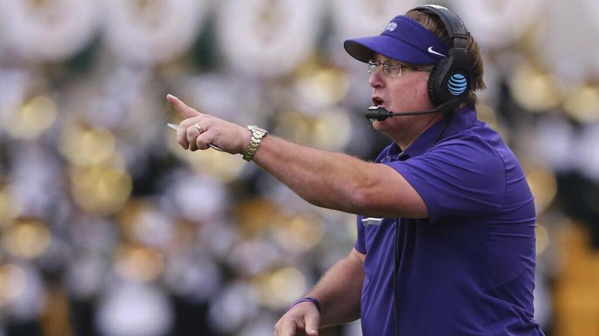 TCU coach Gary Patterson directs his players during a Nov. 5 game at Baylor. Patterson said Thursday at a press conference in Memphis that TCU is not using the Liberty Bowl for anything other than a game to win.