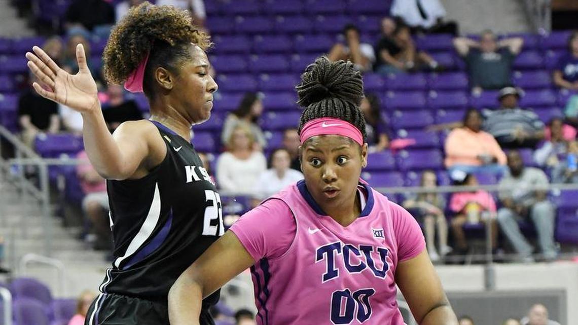 TCU forward Amy Okonkwo, pictured last season in a game against Kansas State, led the charge from the bench Sunday with 19 points against Northwestern State.