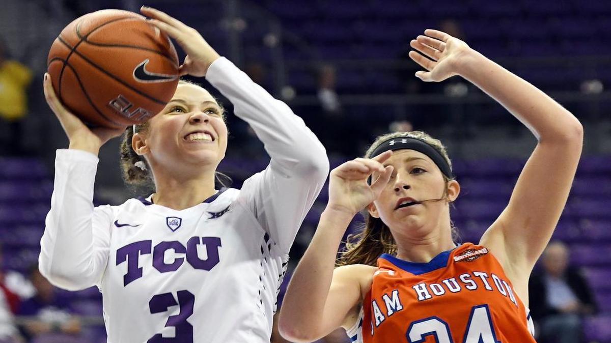 TCU’s Mikayla Christian, at left against Sam Houston, was named the Big 12 freshman of the week for her 19-point effort against Alcorn State on Dec. 20.