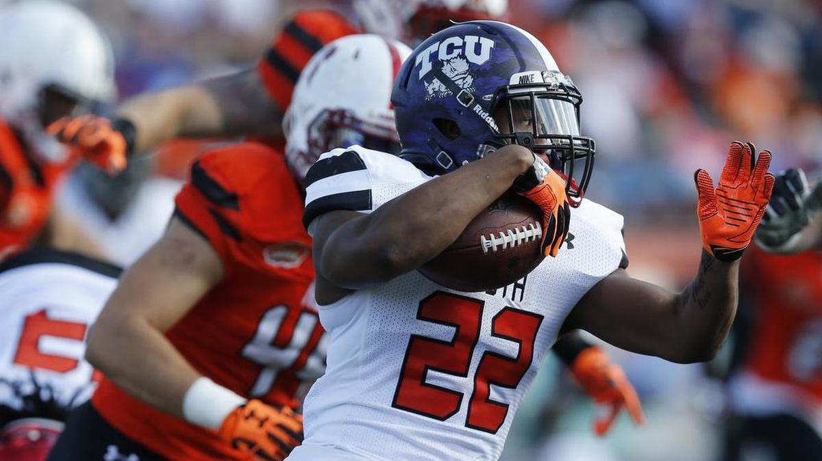 South squad running back Aaron Green of TCU rushed for 36 yards on five carries in the Senior Bowl. He had a 25-yard touchdown run.