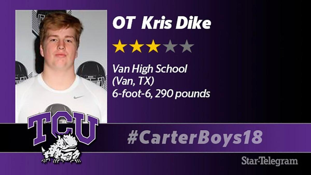 Three-star OT Kris Dike signed with TCU on Dec. 20, 2017.