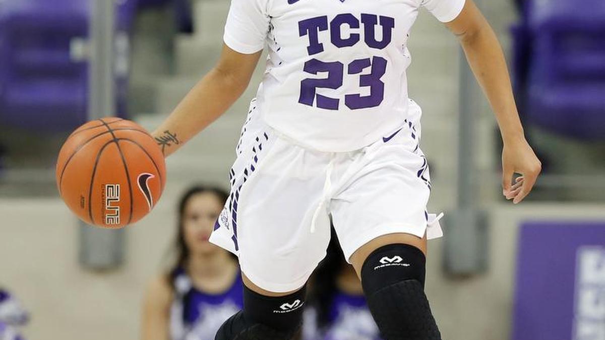 TCU’s AJ Alix, dribbling up court in a game in January, scored 25 points to lead the Horned Frogs past Kansas 80-68 on Sunday in Lawrence, Kan.