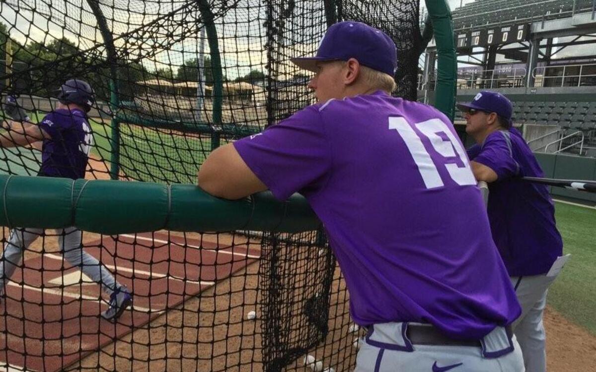 Luken Baker watches batting practice at Lupton Stadium during the first day of the fall workout schedule for TCU. The Horned Frogs will hold 28 practices over 45 days.