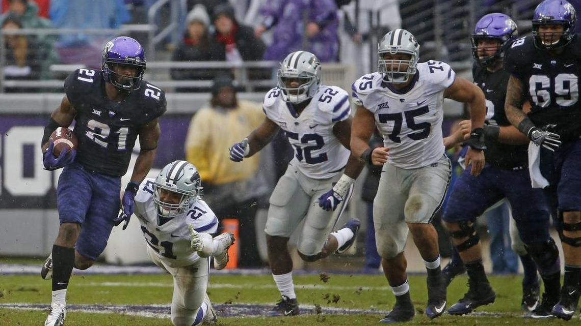 TCU running back Kyle Hicks finds running room against Kansas State in a Dec. 3 game at Amon G. Carter Stadium.