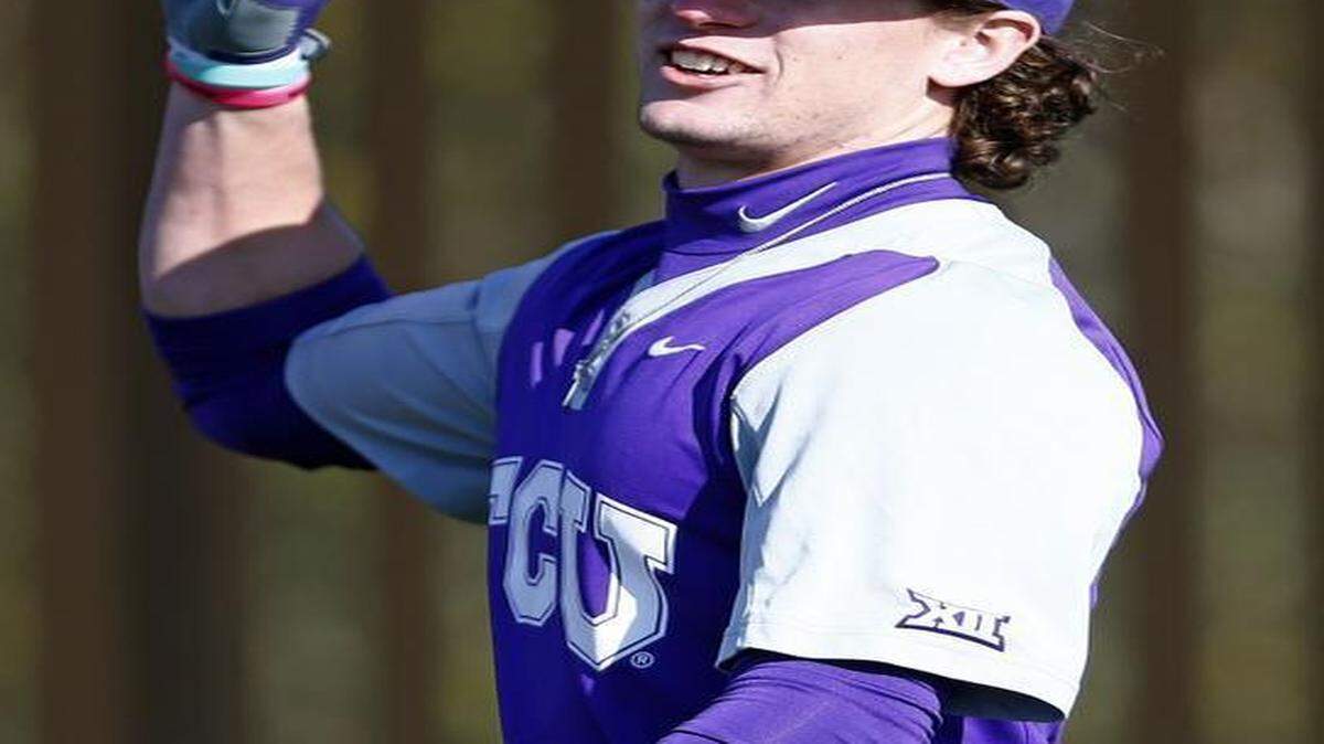 
TCU outfielder Cody Jones signals a teammate in a preseason practice. Jones had a two-out base hit Sunday as TCU scored in ninth to beat Arizona State 3-2. 
