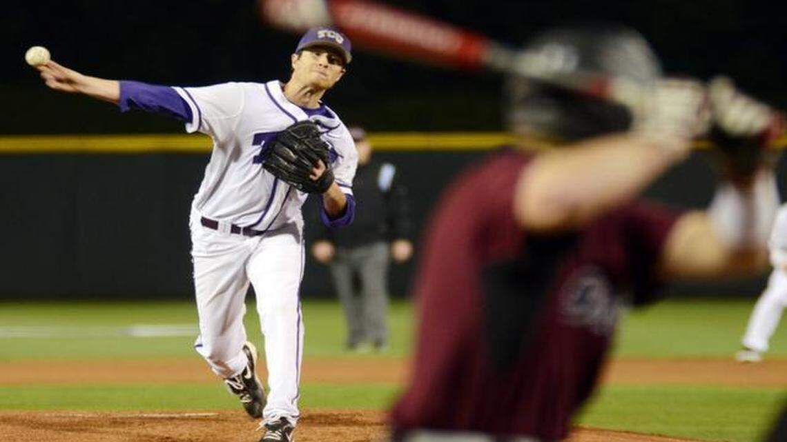 
TCU pitcher Preston Morrison pitches to Southern Illinois batter Greg Lambert in the first inning Friday  at Lupton Stadium in Fort Worth. 
