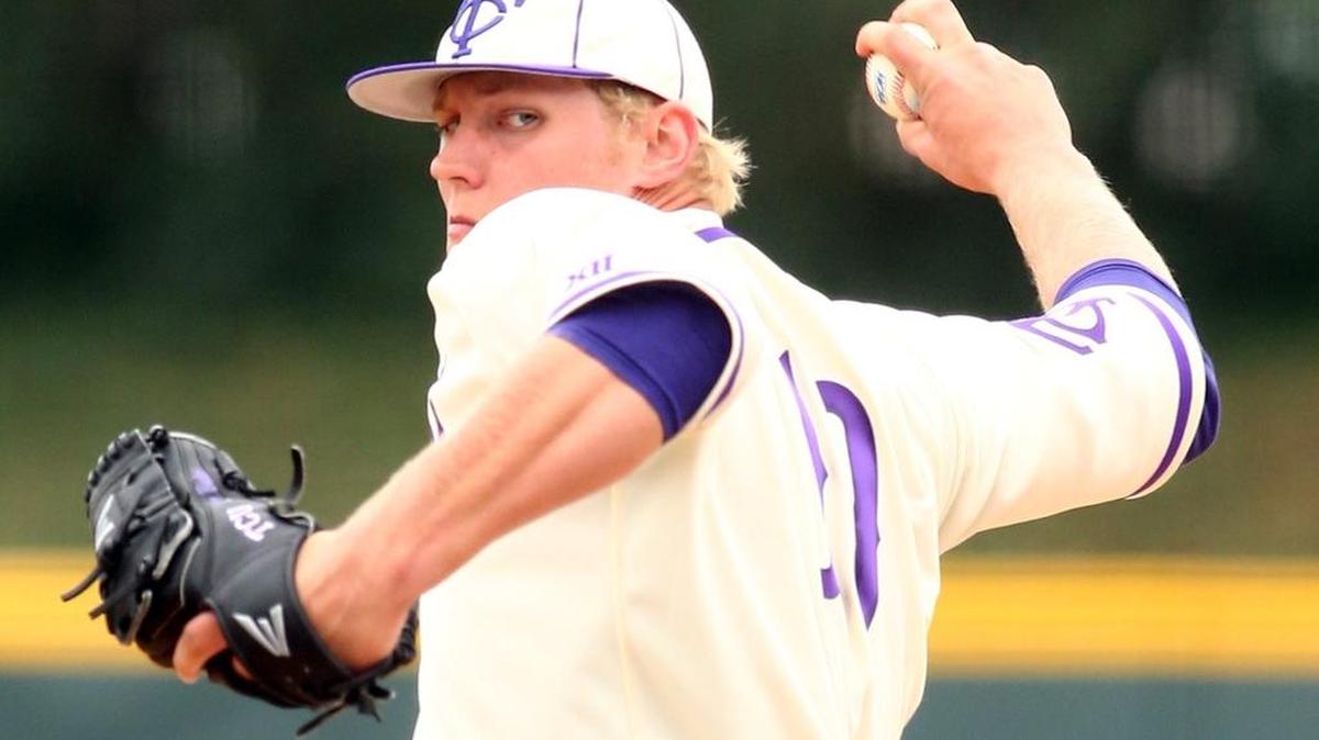 TCU right-hander Luken Baker, delivering a pitch in his first start, Feb. 21 against Loyola Marymount, won’t be back on the mound this season for the Horned Frogs. He has been sidelined by a muscle strain in his arm since April 22.