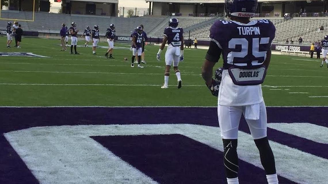 TCU receiver KaVontae Turpin waits for his turn in warmup drills at the Horned Frogs’ spring scrimmage on April 1 at Amon G. Carter Stadium. The sophomore is shown as the starting H-back on the first TCU depth chart of the fall.
