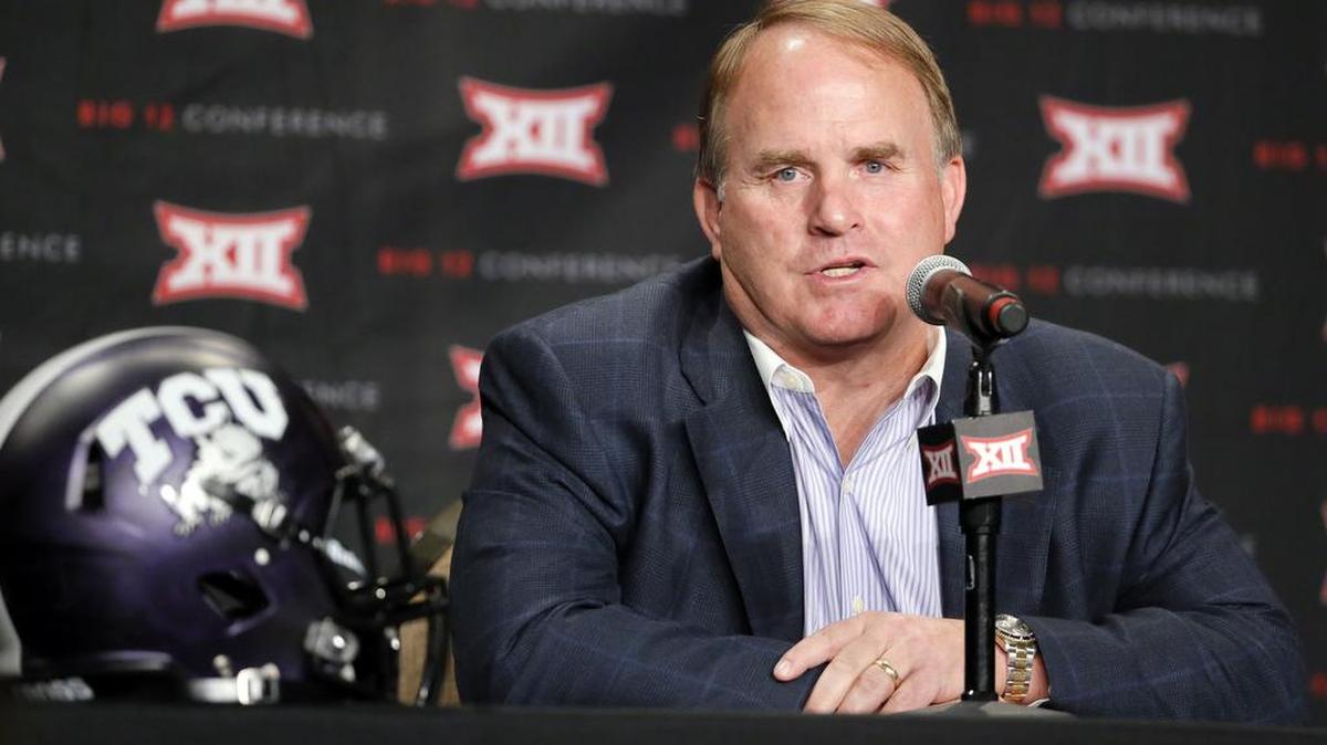 TCU football coach Gary Patterson responds to questions during Big 12 media days.