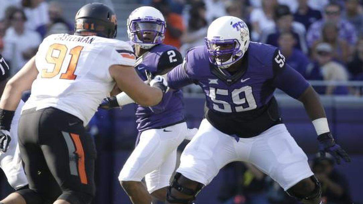 
Tayo Fabuluje went back and forth between BYU and TCU before becoming Trevone Boykin’s blindside protector.
