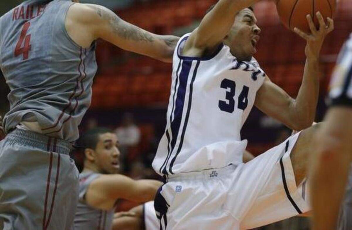 
Forward Kenrich Williams, right, moved into TCU’s starting lineup seven games ago after displaying the effort that has led to a team-leading 3.1 rebounds per game.
