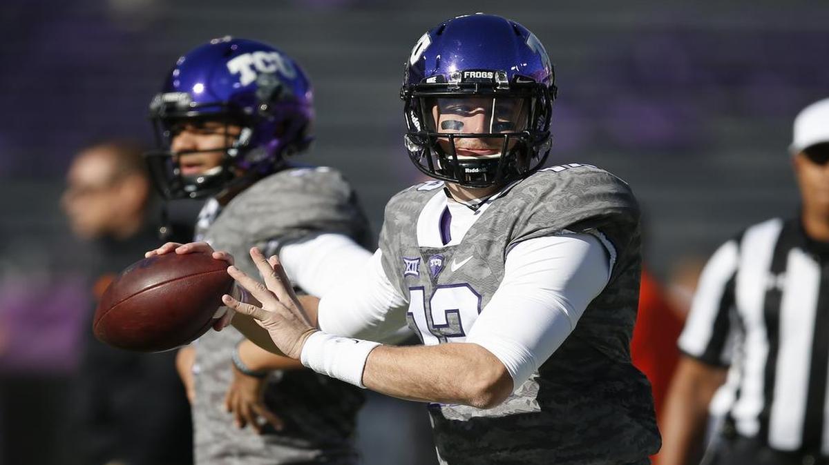 TCU quarterback Foster Sawyer throws in pregame work for Saturday’s game against Oklahoma State.