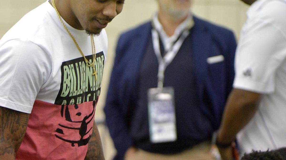 Former TCU and now Seattle Seahawks quarterback Trevone Boykin visits TCU Pro Day on April 7.