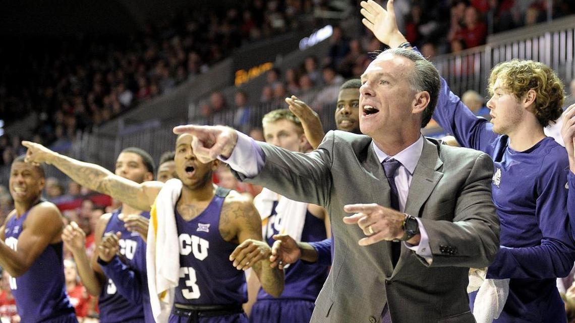 TCU coach Jamie Dixon calls plays during the first half of a Dec. 7, 2016, game against SMU at Moody Coliseum in Dallas.