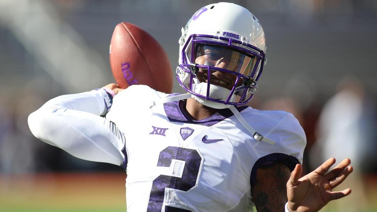 TCU quarterback Trevone Boykin warms up before today’s game against Oklahoma State.