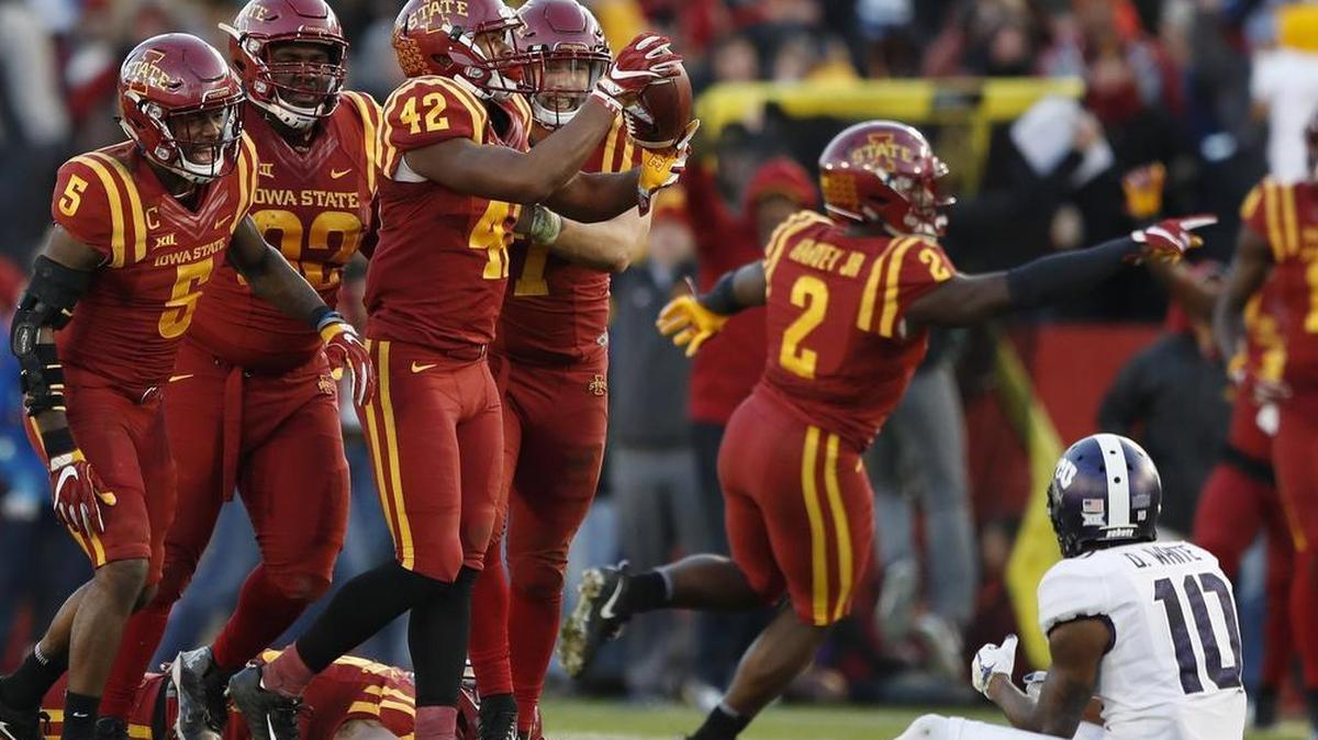 Iowa State recorded three turnovers in its victory over TCU, including this fourth-quarter interception by Marcel Spears Jr.