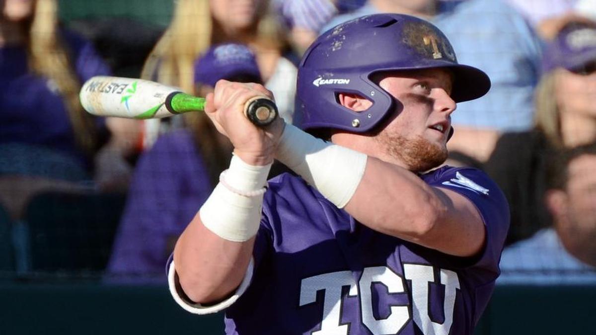 TCU’s Evan Skoug, in action earlier this season, hit a two-run homer in the fourth inning to lead the Horned Frogs to a 2-0 victory over Dallas Baptist on Tuesday night in Dallas.