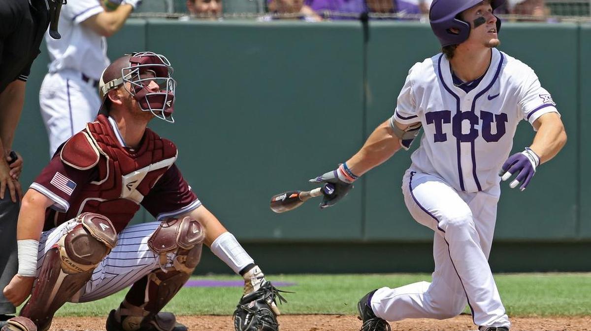 TCU outfielder Cody Jones watches the flight of a fly ball in the first inning of Game 1 of the Super Regional series last season against Texas A&M. It was the first at-bat in a dramatic series that sent the Horned Frogs to the College World Series.