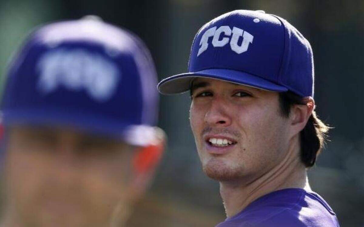 
TCU pitcher Preston Morrison looks on during activities at Media Day in January at Lupton Stadium. The senior pitcher, who returned to school instead of going to pro baseball, won his 29th game for the Horned Frogs last weekend.
