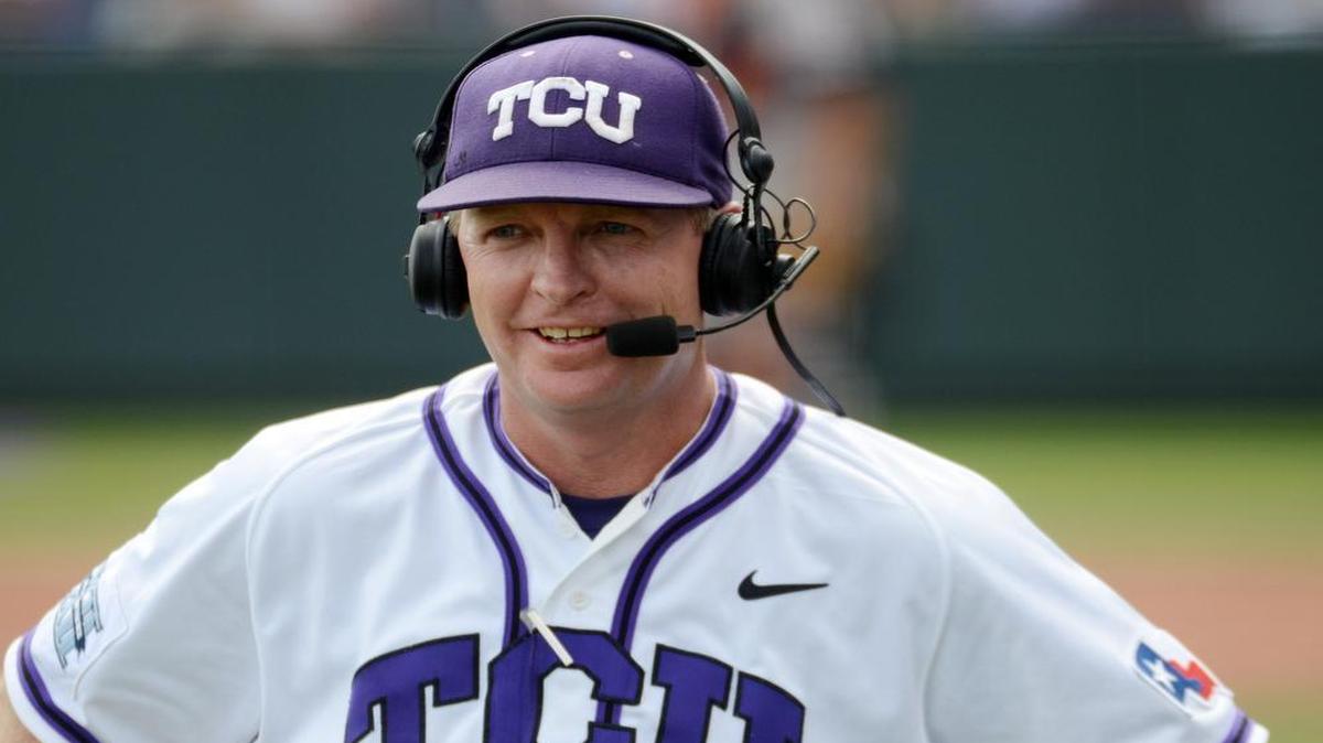 TCU coach Jim Schlossnagle, shown in a TV interview during a 2014 Super Regional game against Pepperdine, said schools like TCU invested in college baseball because of programs led by coaches like Augie Garrido.