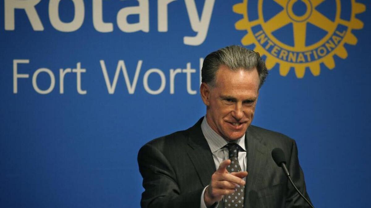 TCU coach Jamie Dixon makes a point during an Aug. 5 speech to the Rotary Club of Fort Worth.