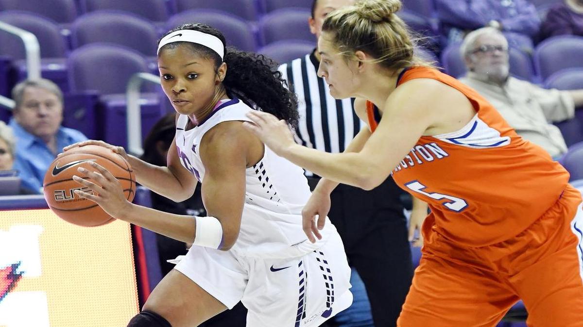 TCU guard Toree Thompson, left, drives to the basket against Sam Houston State’s Morghen Day in a women’s basketball game at Schollmaier Arena, in Fort Worth, on Nov. 15. Thompson scored 14 points as TCU went on to win 81-37. The Horned Frogs face SMU at 2 p.m. Sunday in Fort Worth.