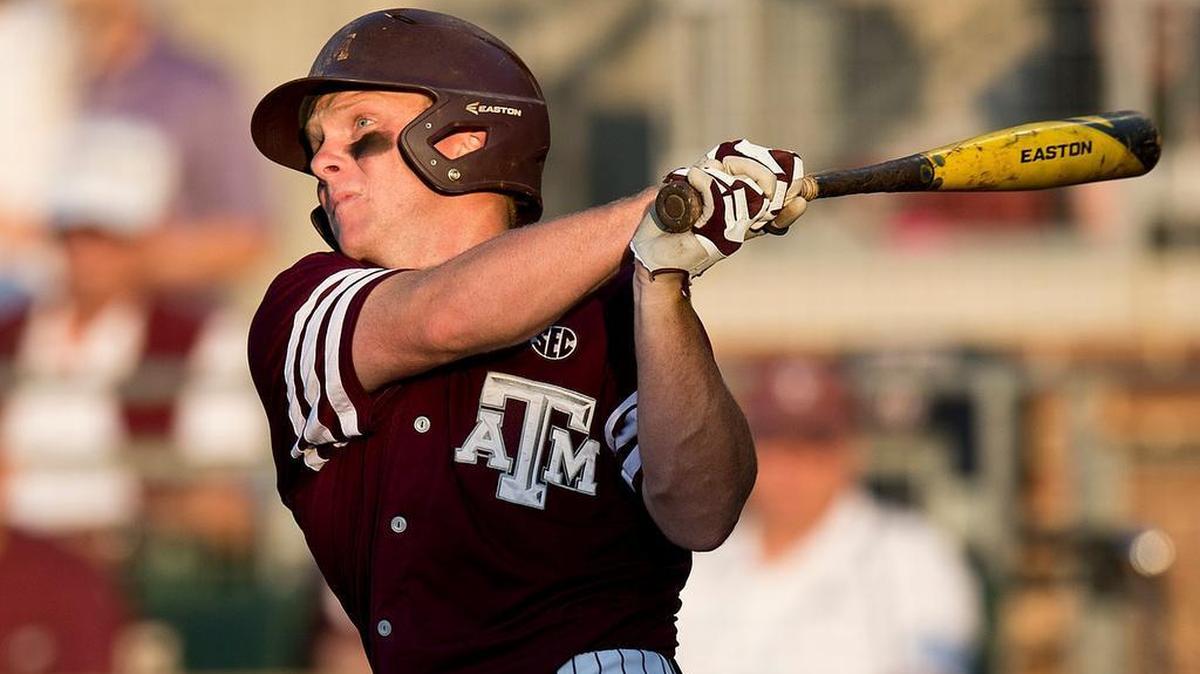 Texas A&M’s Boomer White watches the flight of a home run against Mississippi State in a May 20 game in College Station. The former TCU player leads the Aggies with a .398 average and is slugging .533 with 18 doubles, five home runs and 46 RBIs. He has struck out only 14 times in 246 at-bats.