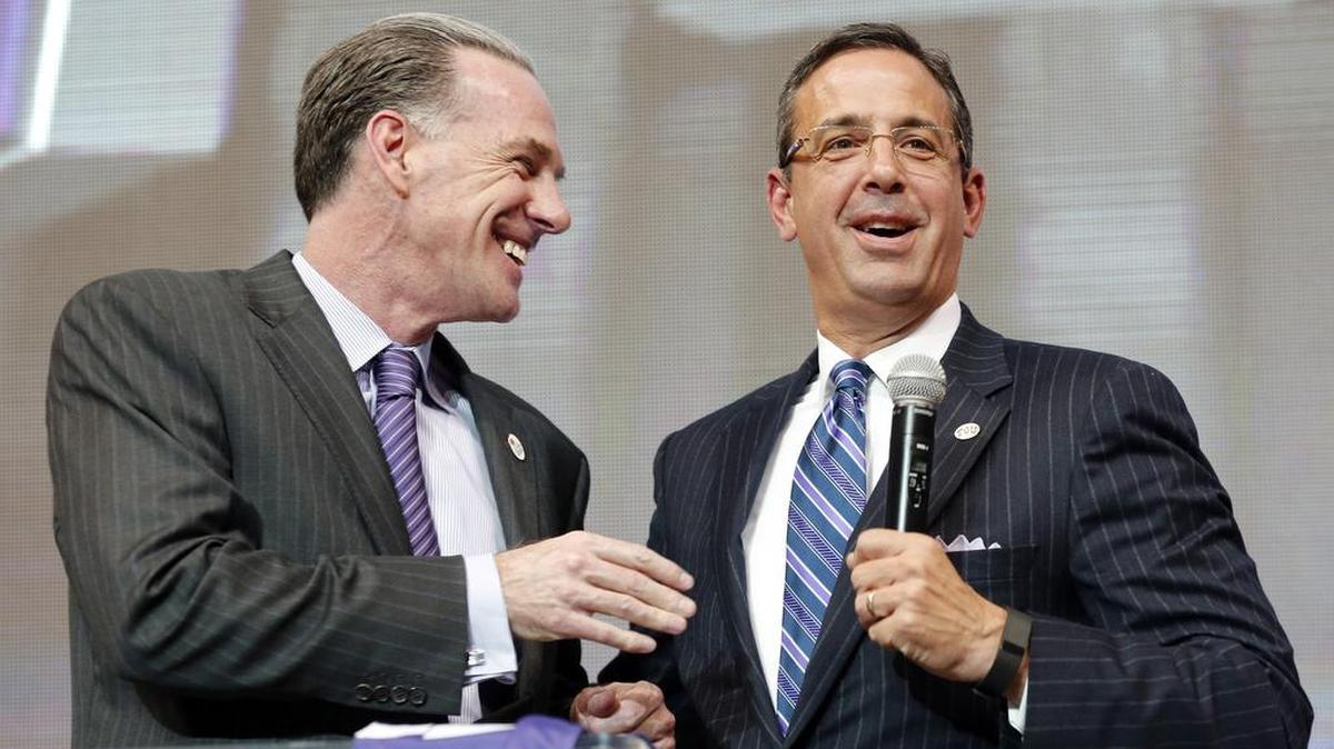 Chris Del Conte (right) will leave TCU to take over as athletic director at the University of Texas.
