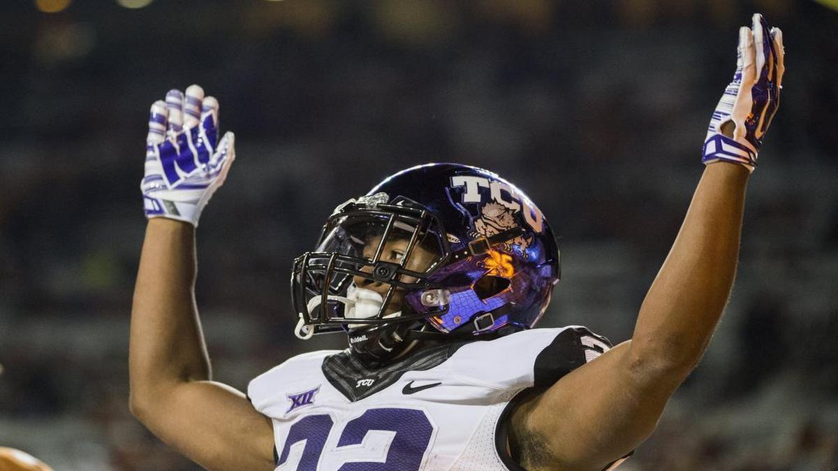 
Aaron Green celebrates a touchdown in the second half of last year’s game at Texas.
