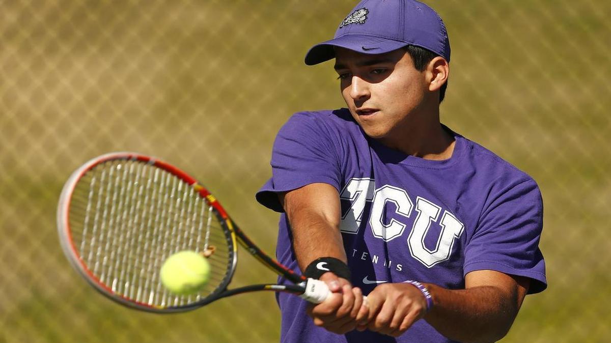 
TCU freshman Guillermo Nunez of Chile, seen practicing, helped TCU seal the doubles point Friday, playing with Blake Hudson, in the first round of the NCAA tournament at the Fort Worth Regional at the Bayard H. Friedman Tennis Center.
