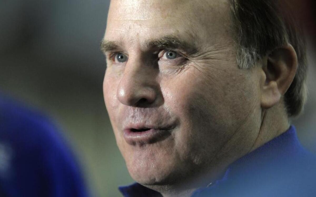 Football coach Gary Patterson talks to reporters during TCU Pro Day activities at the Sam Baugh Indoor Practice Facility on campus April 1.