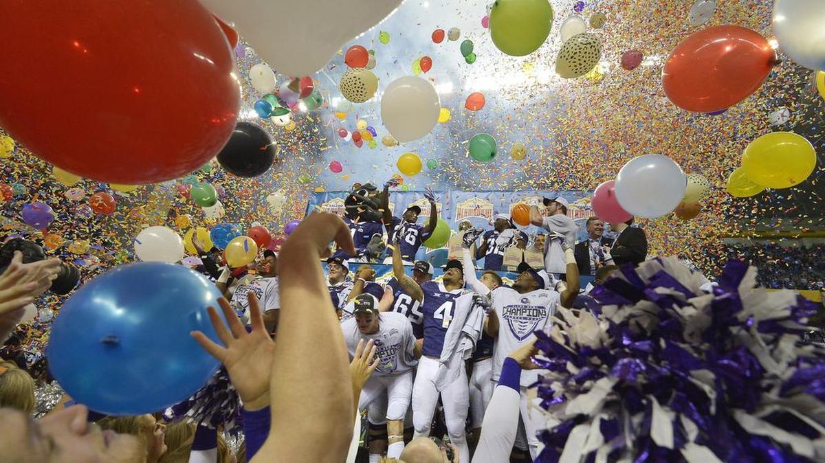 TCU players celebrate after their overtime victory over Oregon in the Alamo Bowl. The Horned Frogs finished seventh in The Associated Press poll.