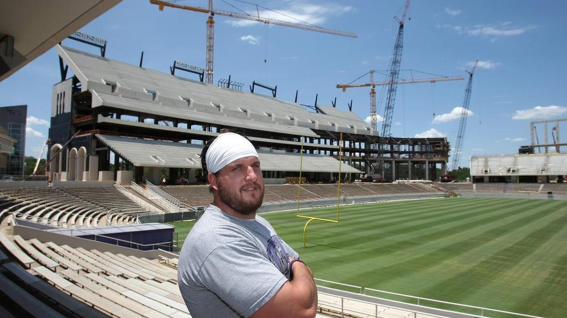 Former TCU player Jason Phillips looks on at the construction at Amon G. Carter Stadium during a 2011 visit to Fort Worth. He was named linebackers coach on Thursday in an announcement by TCU.