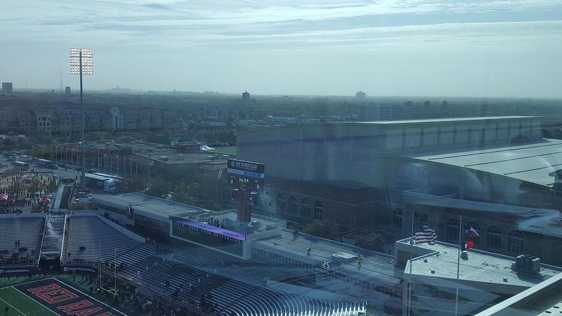 Flags at Jones AT&T Stadium were whipping around because of 29 mph winds in Lubbock Saturday morning. TCU and Texas Tech kickoff at 11 a.m.