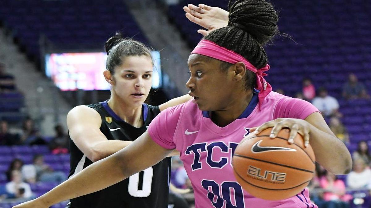 TCU’s Amy Okonkwo scored 24 points and grabbed 10 rebounds Saturday against Kansas State, her third double-double this season.