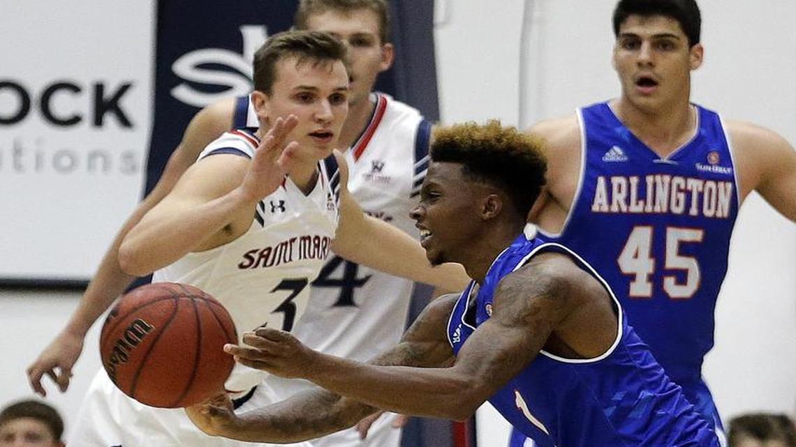 UT Arlington’s Erick Neal, passing against Saint Mary’s (Calif.) earlier, this season, recorded a career-high-tying 13 assists in Monday’s 108-71 victory over Louisiana-Lafayette.