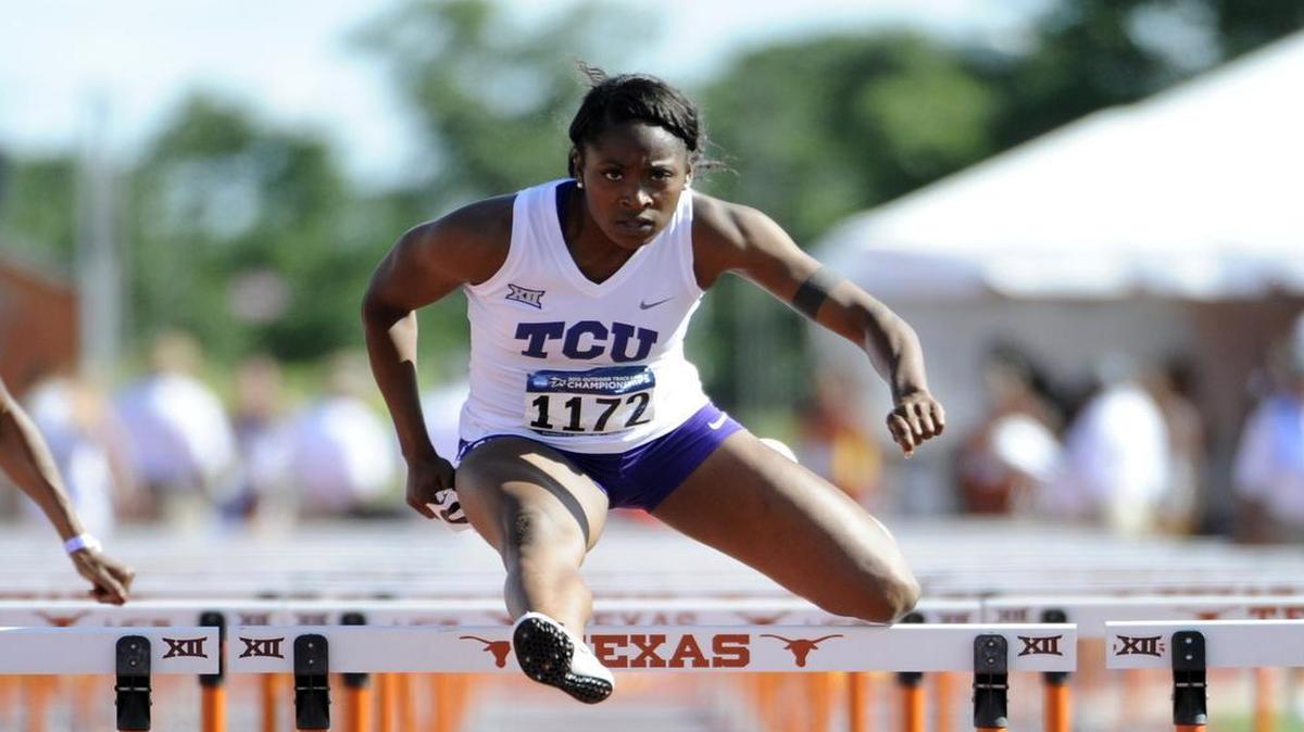 Brianna McGhee of TCU ran a wind-aided 13.29 to win the 100-meter hurdles at the inaugural Ricardo Romo Invitational in San Antonio.