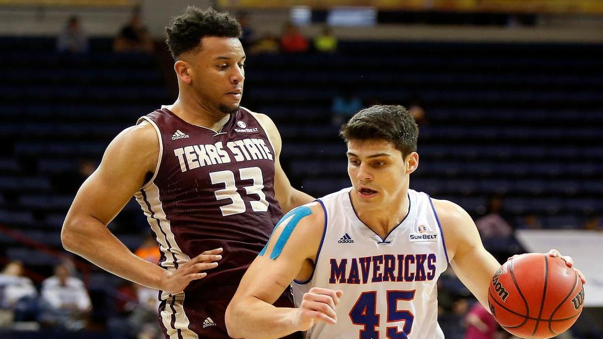 UTA senior forward Jorge Bilbao, pictured here in the Sun Belt semifinals against Texas State, has suffered from a brutal stomach virus this postseason.