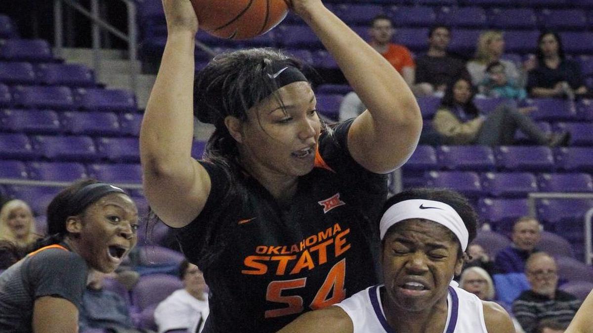 Oklahoma State center Kaylee Jensen (54) has dominated TCU this season, scoring 60 points and grabbing 30 rebounds in their two meetings, including this one in Fort Worth. OSU beat TCU 88-70 on Wednesday, putting each team at 4-10 in Big 12 Conference play.