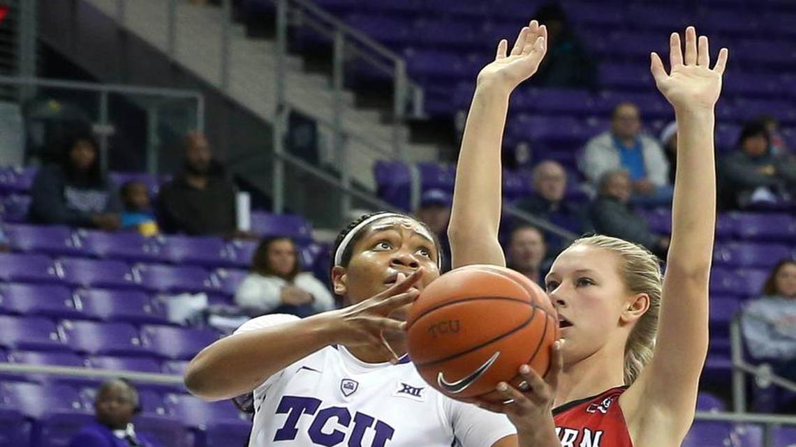 TCU guard Veja Hamilton goes past Southern Utah forward Taylor Baird.