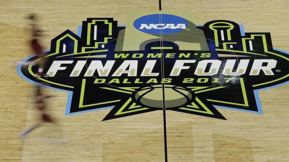 Stanford players run during a practice session for the women’s NCAA Final Four college basketball tournament on Thursday in Dallas.