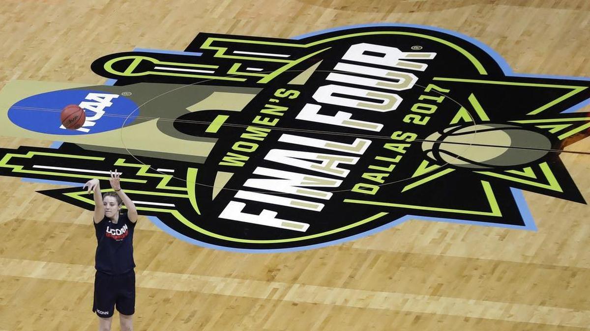 Connecticut forward Katie Lou Samuelson works out during a practice session Thursday in Dallas. The Huskies are going for their fifth straight NCAA title.