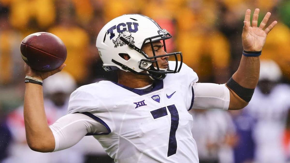 TCU Horned Frogs quarterback Kenny Hill looks to pass against Baylor. Hill and the Frogs take on the Oklahoma State Cowboys on FS1 at 11 a.m. Saturday at Amon G. Carter Stadium.