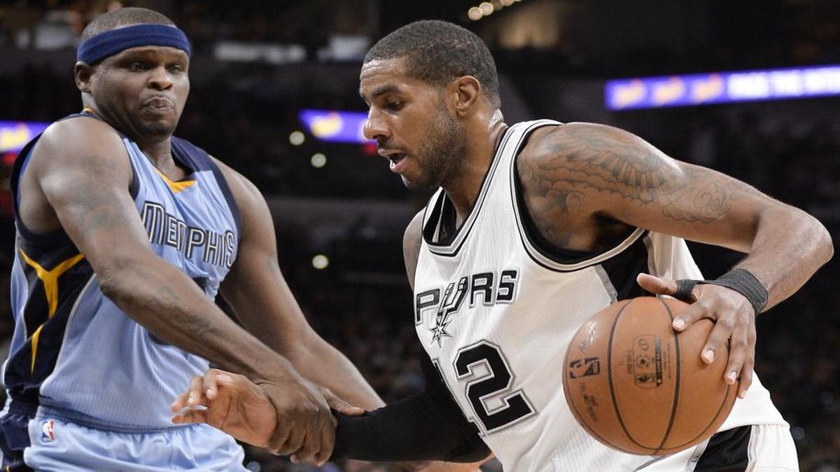 The San Antonio Spurs and forward LaMarcus Aldridge, right, face the Memphis Grizzlies and forward Zach Randolph on Saturday in Game 1 of their first-round NBA playoff series. ESPN has the telecast starting at 7 p.m.