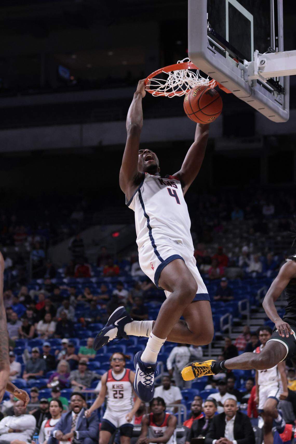 DaCannon Wickware throws down a dunk for Dallas Kimball during the Class 5A state championship win over Killeen Ellison on Saturday, March 11, 2023 at the Alamodome in San Antonio, Texas.