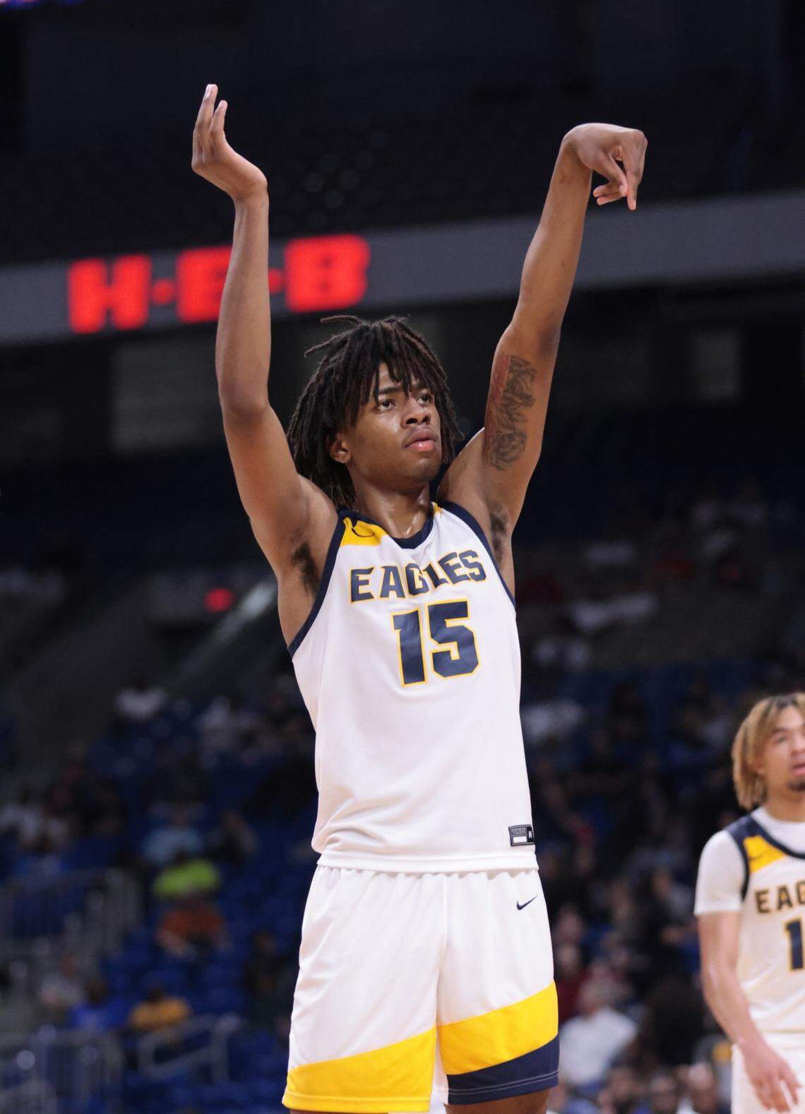 Jadyn Toppin of Dallas Oak Cliff Faith Family was named the Class 4A state title game MVP after the Eagles defeated Houston Washington 70-56 on Saturday, March 11, 2023 at the Alamodome in San Antonio, Texas